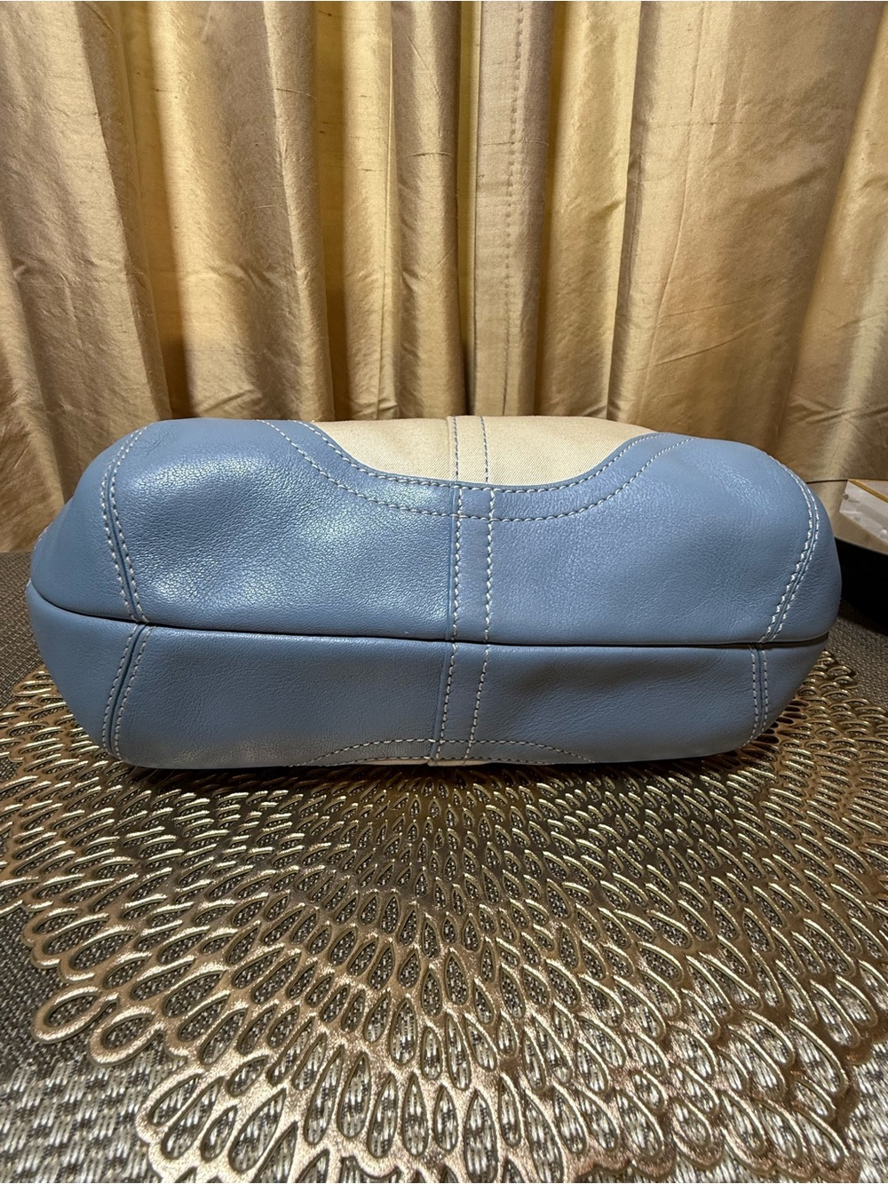 Coach Soho 2003 Daisy Tote 4428 Canvas Blue Trim Green Lining Y2K Rare Vintage - Picture 9 of 16